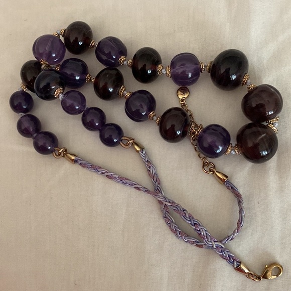 Liz Claiborne signed Purple Heavy Glass Graduated Bead Necklace 24" - Picture 3 of 8